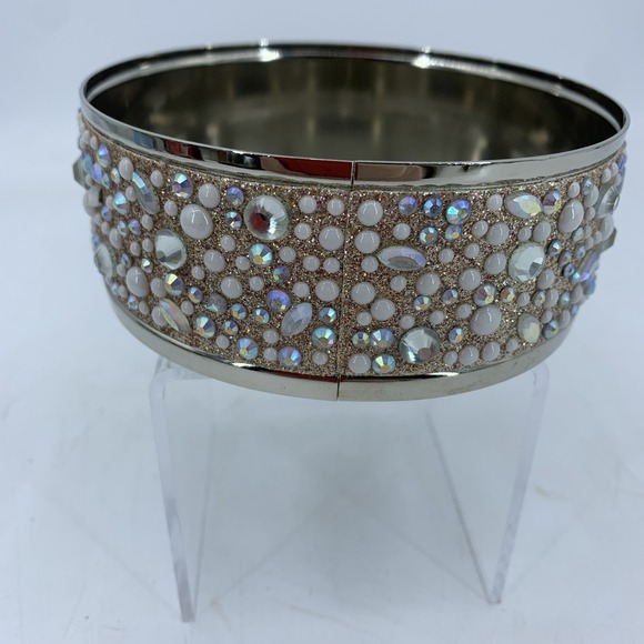 Discontinued Bath & Body Works Candle Holder Money Shiny Jeweled 3 Wick Silver - Picture 2 of 9